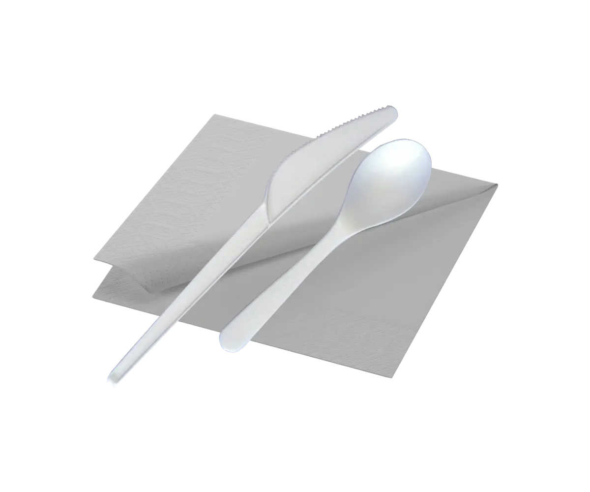 Kit colazione + tovagliolo CPLA bianco (700 Pz)