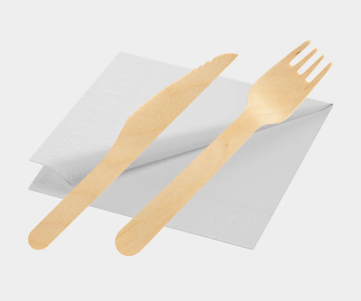 Bis posate + tovagliolo legno cerato (500 Pz)