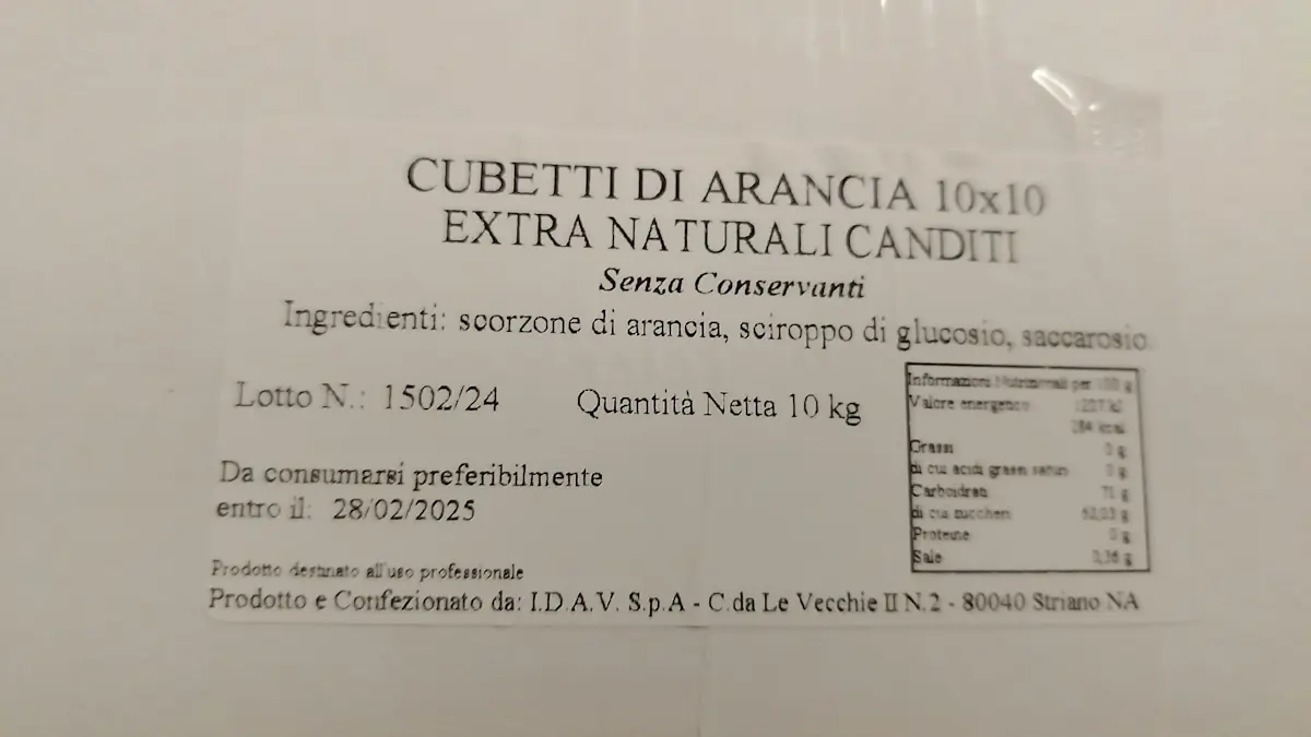 Cubetti di Arancia extra naturali canditi 10x10 - 13 Kg