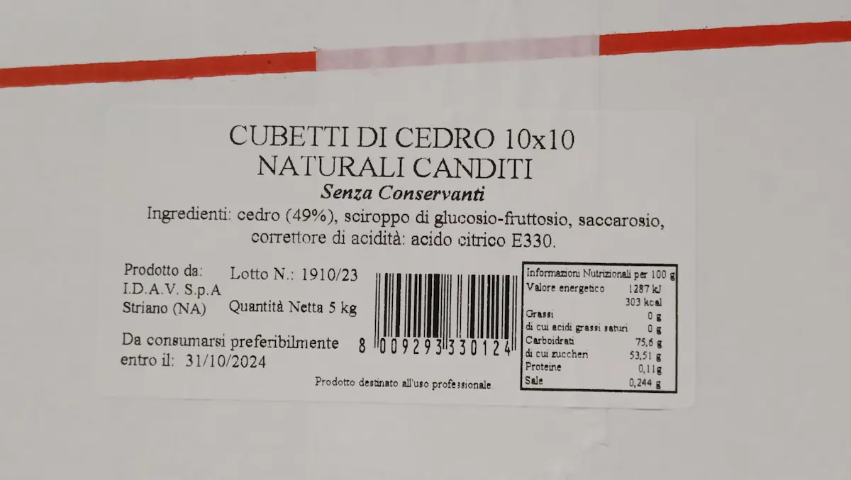 Cubetti di Cedro extra naturali canditi 5 Kg (10x10)
