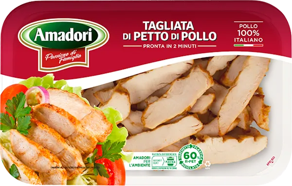 Tagliata di petto di pollo kg 4.50 (6 conf x 750gr). Prodotto cotto.
