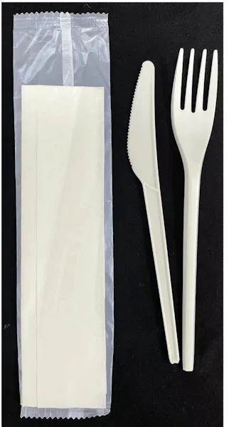 Bis posate + Tovagliolo 1 Velo CPLA Bianco 33x33 (500 Pz)