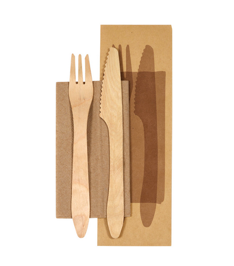 Bis posate + tovagliolo 33x33 1 Velo Legno Cerato (500 Pz)