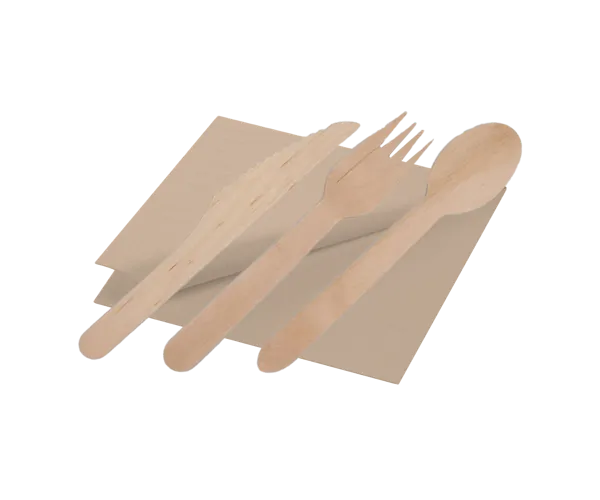 Tris posate + tovagliolo 33x33 1 Velo Legno Cerato (500 Pz)