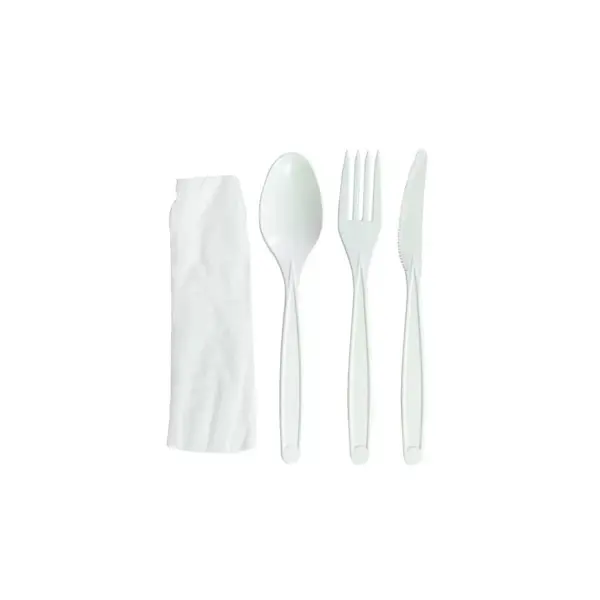 Tris posate + tovagliolo 2 veli CPLA Bianco (250 Pz)
