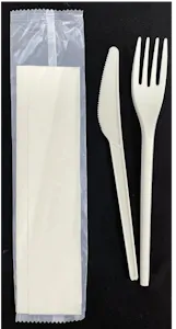 Bis posate + Tovagliolo 1 Velo CPLA Bianco 33x33 (500 Pz)