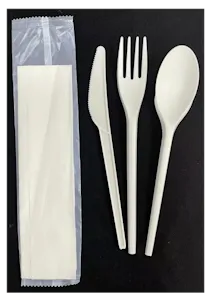 Tris posate + Tovagliolo 1 Velo CPLA Bianco 33x33 (250 Pz)