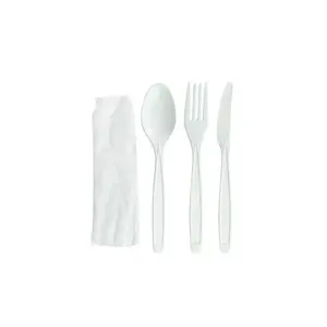 Tris posate + tovagliolo 2 veli CPLA Bianco (250 Pz)